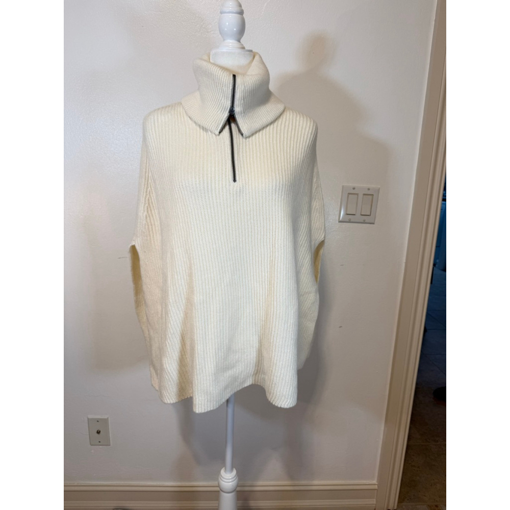 J.Jill Cream Ribbed Cowl Neck Sweater Cape S, M, L XL one size fits most.